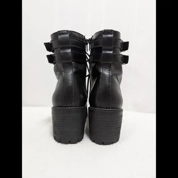 Steve Madden Vegan Leather Boot 10 Black Chunky Heel Combat Y2K Grunge Goth Punk - Picture 4 of 9